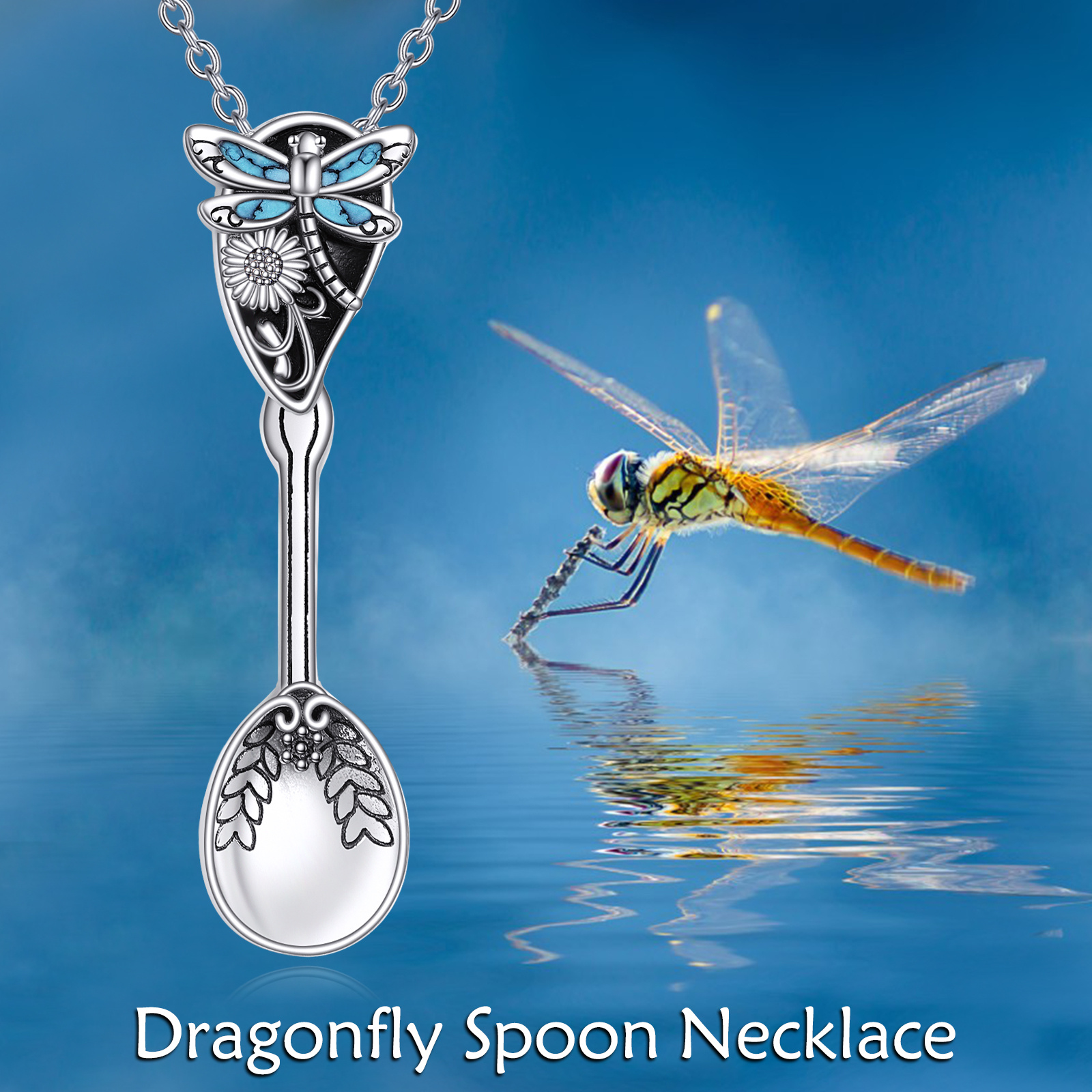 Dragonfly Flower Spoon Necklace Sterling Silver Teaspoon Pendant
